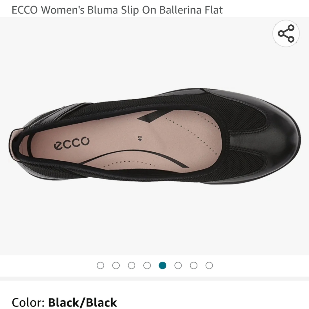 NIB Ecco Bluma Black Comfort Ballerina Flat (Size 5)